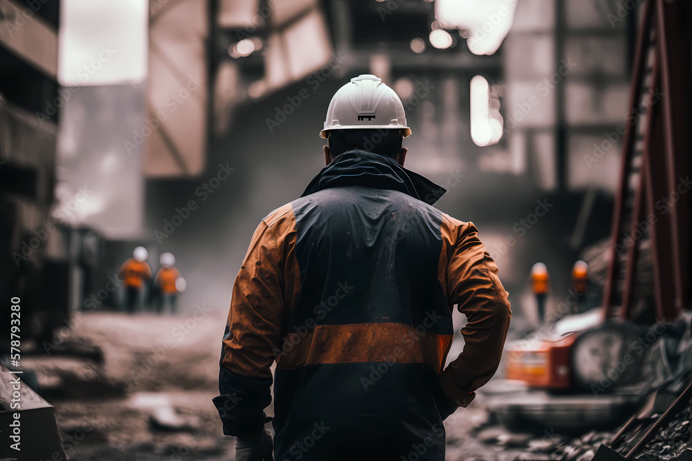 heavy industry worker in a factory at work, created with generative ai heavy industry worker in a factory at work, created with generative ai