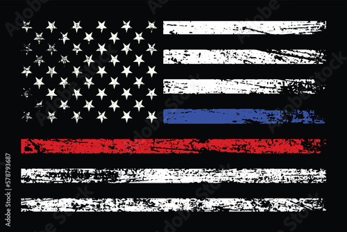 An American Flag With Police And Firefighter Stripes Design.