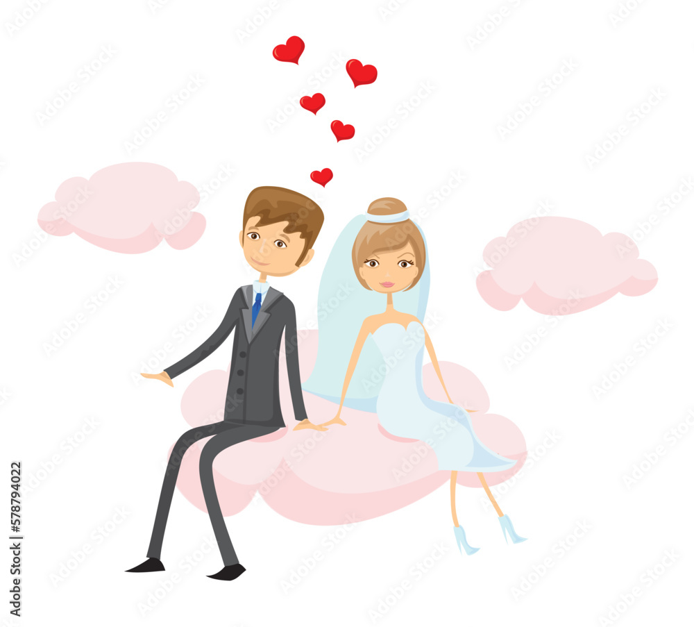 Wedding doodle couple in love. Vector illustration for greeting card, invitation and banner