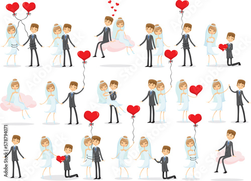 Wedding doodle couple in love. Vector illustration for greeting card, invitation and banner