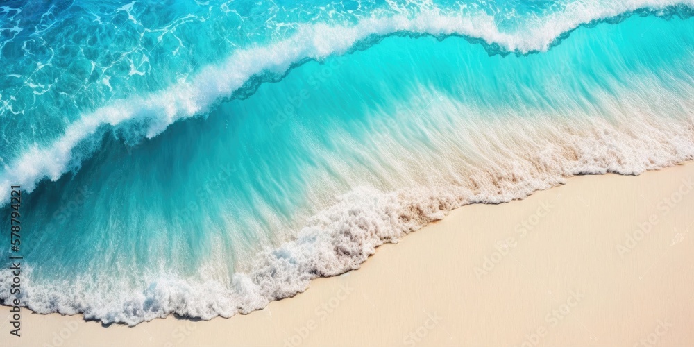 Captivating Serenity: Soft Blue Ocean Waves Embrace Fine Sandy Beach - obrazy, fototapety, plakaty 