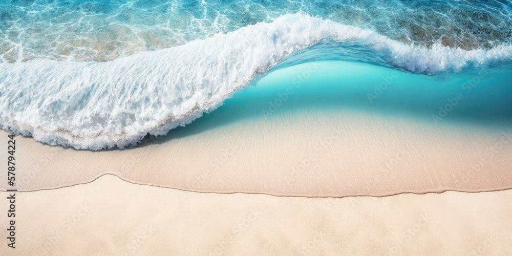 Soft Blue Waves Caress Fine Sandy Beach in Serene Ocean Scene - obrazy, fototapety, plakaty 