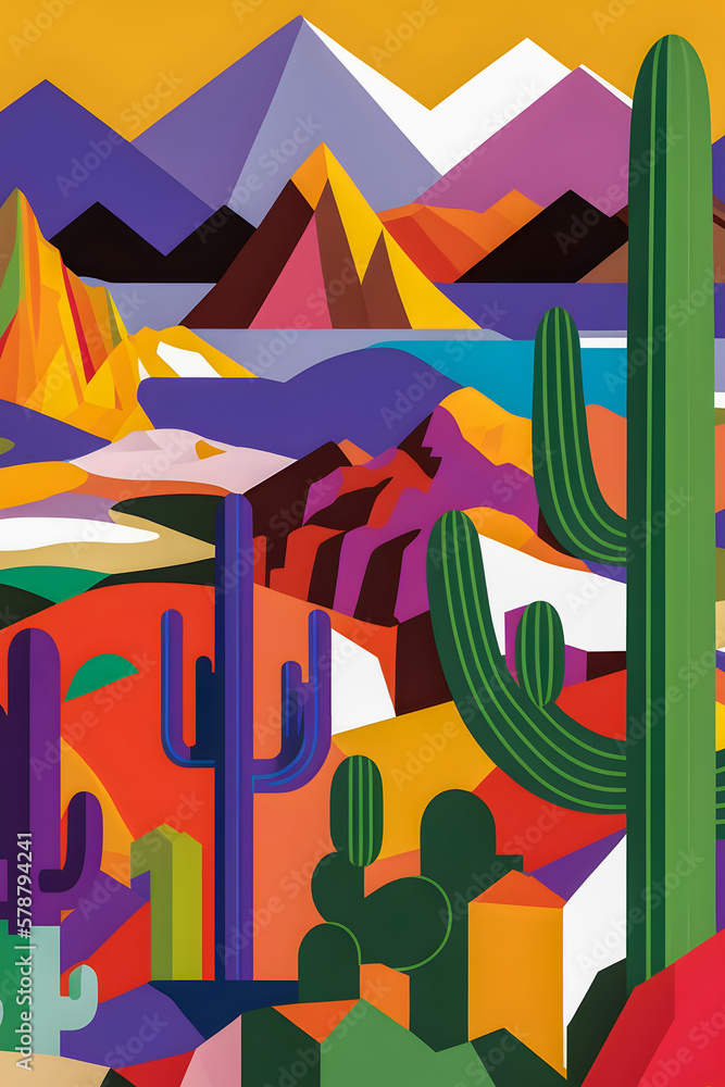 Mexico landscape, flat design illustration, mexican summer, Generative AI