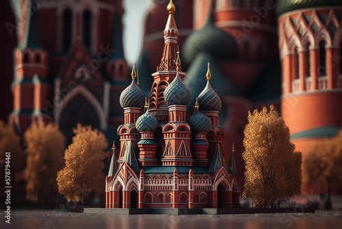 Typical Russian orthodox cathedral, mockup style illustration of Russian religious architecture .Ai generated.