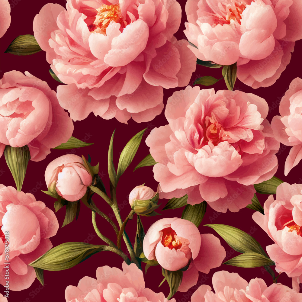 Seamless vector background with pink peonies. Seamless vector background with pink peonies.