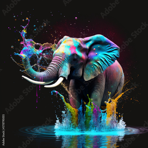 Colorful Elephant, Hyperrealistic Illustration, Insane Graphics, Realistic Animal