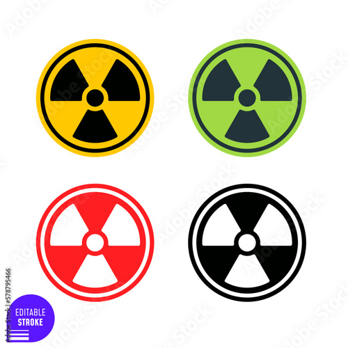Radioactive symbol. Toxic sign. Warning radioactive zone graphic vector. Set colorful radiation symbols. Radiation warning. Radiation web icons. Editable Stroke