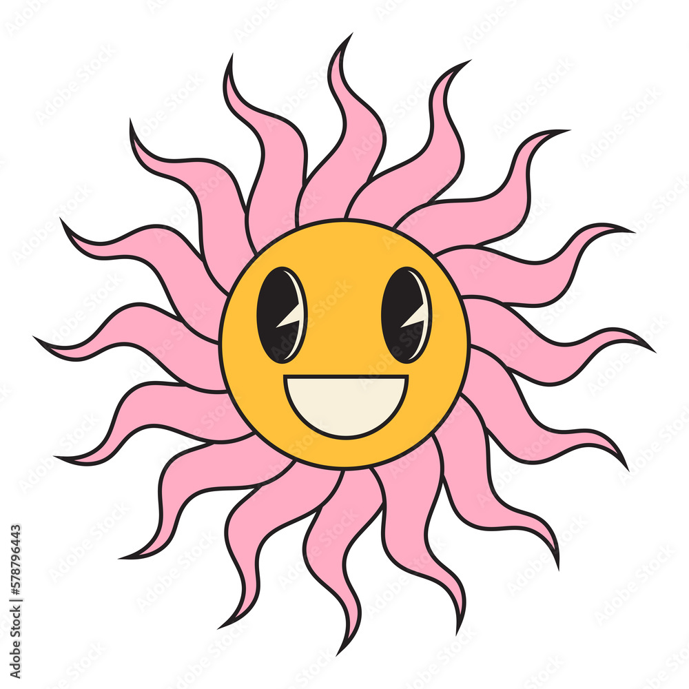 Groovy sun cartoon characters. Funny happy sun with eyes and smile. Groovy sun cartoon characters. Funny happy sun with eyes and smile.