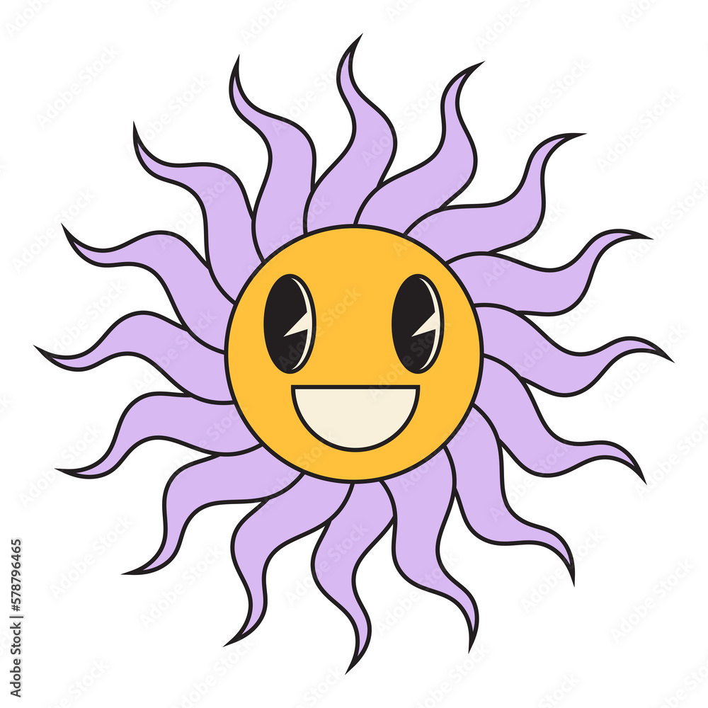 Groovy sun cartoon characters. Funny happy sun with eyes and smile. Groovy sun cartoon characters. Funny happy sun with eyes and smile.