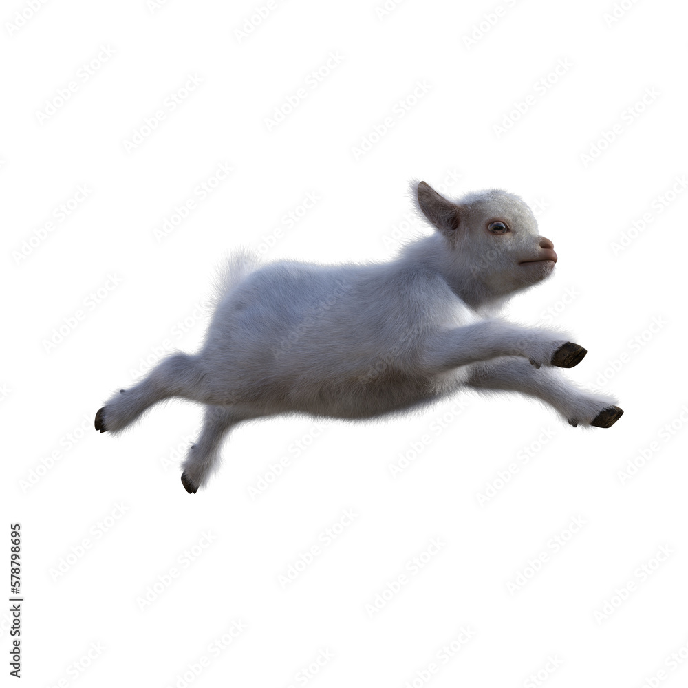 Obraz premium Goat baby character on transparent background. 3d rendering illustration for collage, clipart, composting, pose.