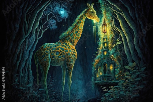 Transcendent Luminescent Lady of Nature s Temple  An Uplifting Spectacle Conjured by an Enchanted Giraffe Generative AI