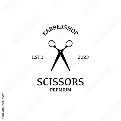 Flat scissors barber shop logo design vector illustration