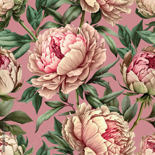 Seamless vector background with pink peonies.