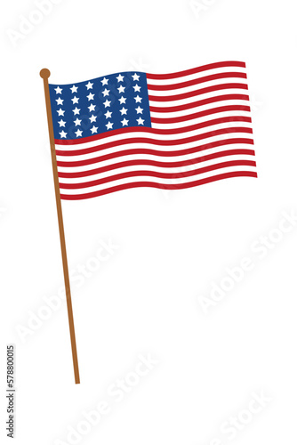 American flag patriotic illustration. United States Independence day design template. Stars and stripes isolated over white