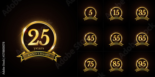 Anniversary number logotype label badge template. Premium anniversary celebration emblem signs design png for company, booklet, leaflet, magazine, brochure, web, invitation or greeting card