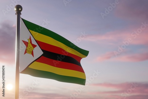 Flag at dawn in the wind Zimbabwe
