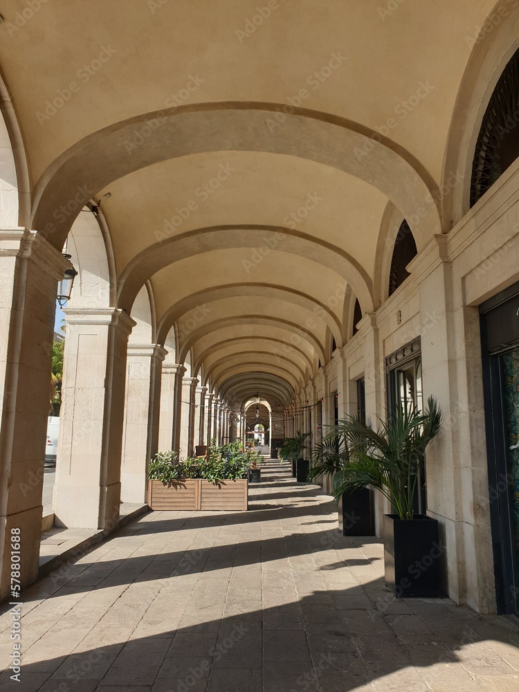 Arcades in Passeig Colom, architecture of Barcelona Arcades in Passeig Colom, architecture of Barcelona