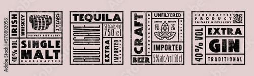 Set of template square label for beer, gin, tequila and whiskey
