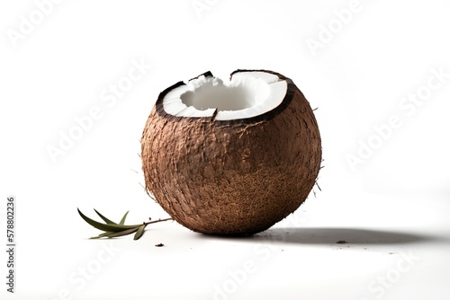 Coconut on white background. Generative AI illustration