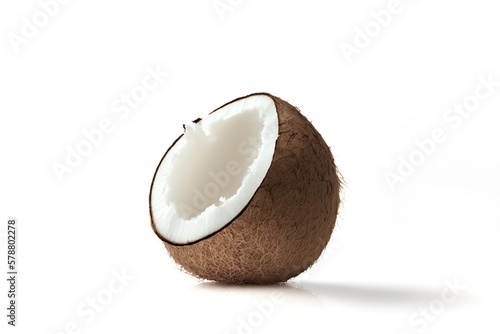 Coconut on white background. Generative AI illustration