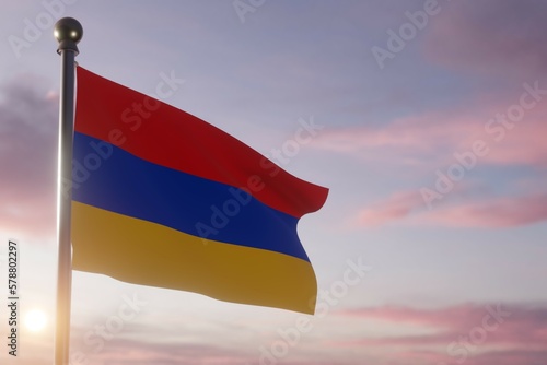 Flag at dawn in the wind Armenia