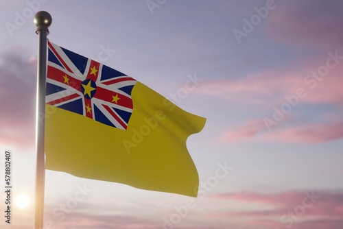 Flag at dawn in the wind Niue