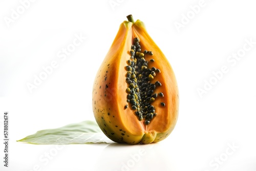 Papaya on white background. Generative AI illustration