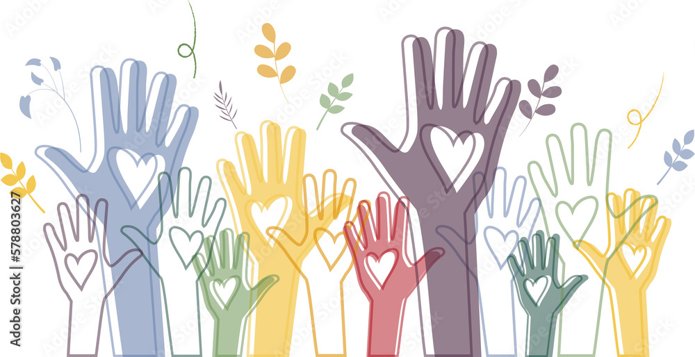 Fototapeta premium Raised hands. Volunteering, teamwork concert.