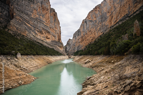 Congost de Mont Rebei, mountain gorge with azure river,  hiking in Aragon, Catalonia, Spain © olly_plu