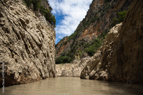 Congost de Mont Rebei, mountain gorge with azure river, hiking in Aragon, Catalonia, Spain