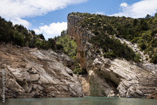 Congost de Mont Rebei, mountain gorge with azure river,  hiking in Aragon, Catalonia, Spain