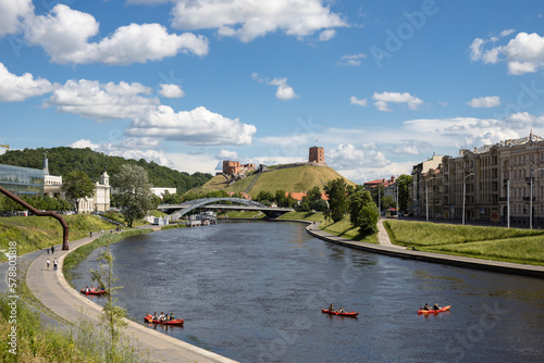 Neris river with the view of Gediminas hill at summer, Vilnius, Lithuania
