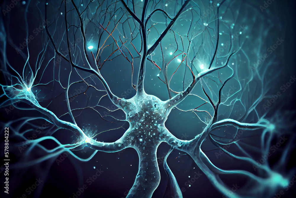 Neurons cells close up 3d render. Synapses and axones transmitting electrical signals. Generative ai Neurons cells close up 3d render. Synapses and axones transmitting electrical signals. Generative ai