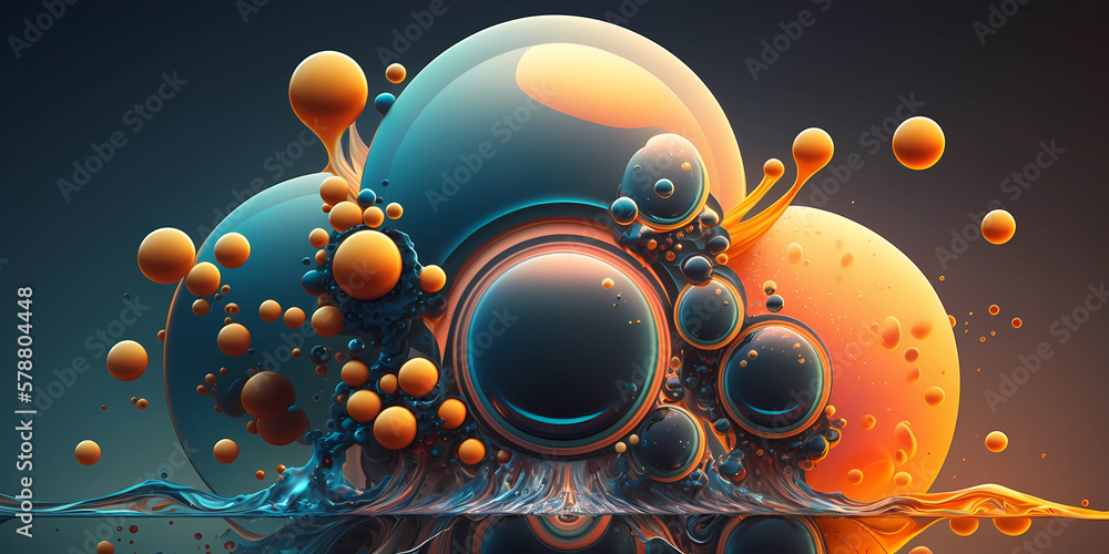 Macro bubbles fluid background. Futuristic abstract circles art design.