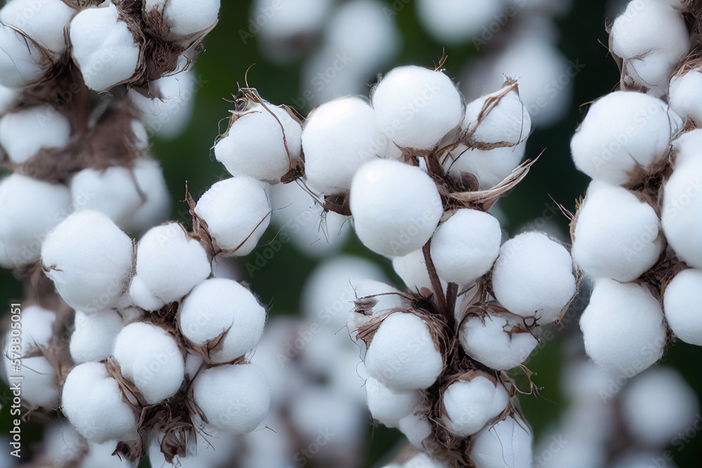 cotton balls grow on a cotton farm, generative AI
