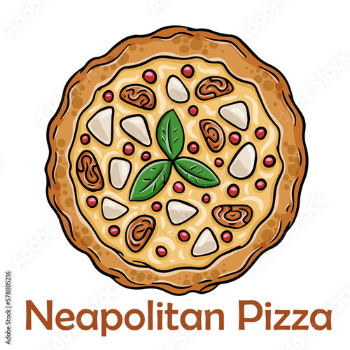 Pizza Four Cheese with smoked suluguni, gorgonzola, mozzarella, mountain ash, walnuts, honey, basil. Neapolitan round pizza on white background