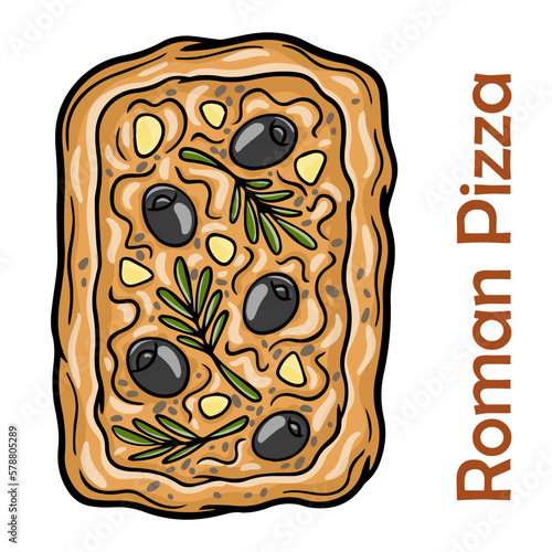 Italian Focaccia Bread with various vegetable filling. oman pizza rectangular on white background