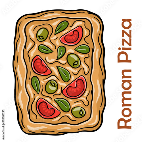 Italian Focaccia Bread with various vegetable filling. oman pizza rectangular on white background