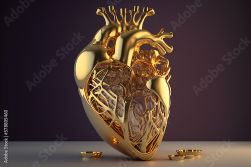 Anatomiczne złote serce - alegoria miłości - Anatomical golden heart - an allegory of love - AI Generated
