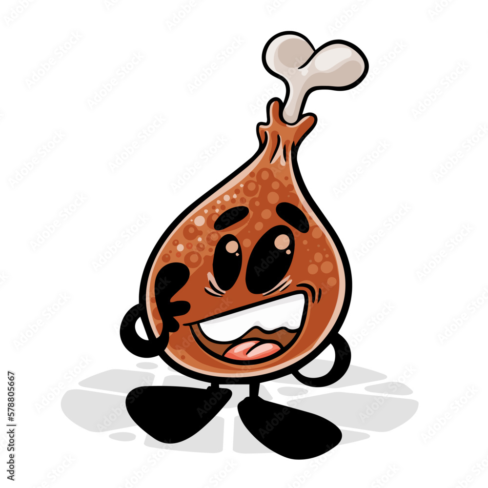 Chicken leg fried. Funnny cartoon character. Vector isolated background Chicken leg fried. Funnny cartoon character. Vector isolated background