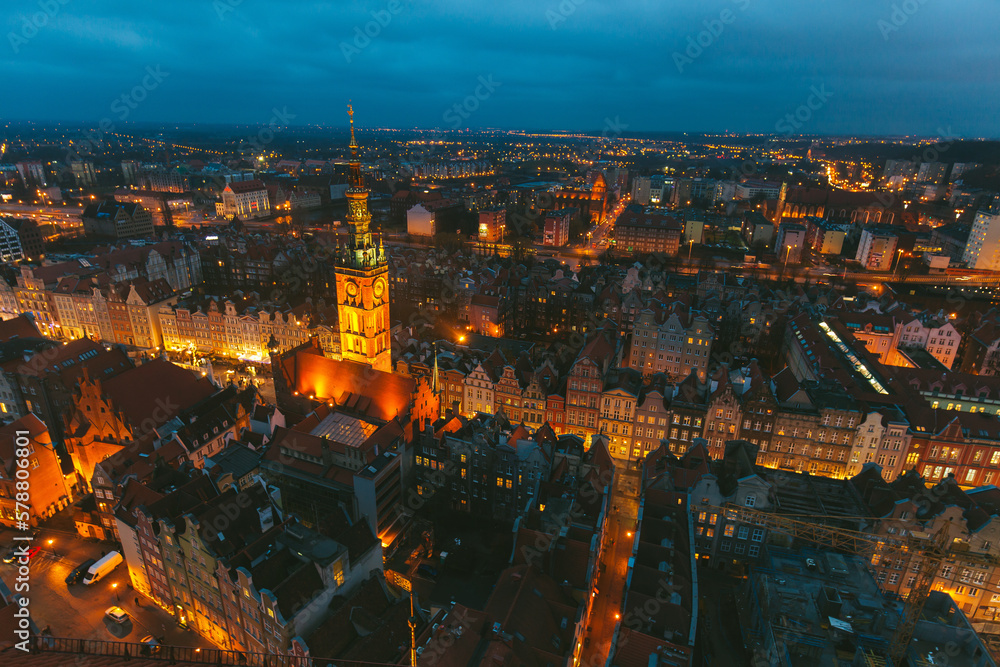 Panoramic view at the historical city center of Gdansk, Poland