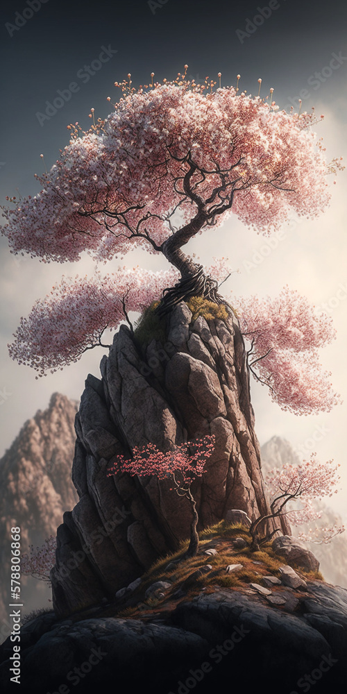 cherry blossom tree on top of a mountain Generative AI Digital ...