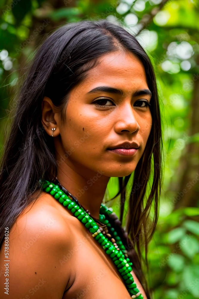 AI Untamed Beauty of the Amazon, A Captivating Portrait of an Indigenous Woman from a Tribal Community AI Untamed Beauty of the Amazon, A Captivating Portrait of an Indigenous Woman from a Tribal Community