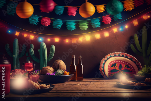 Yarsky mexican party background. Illustration AI Generative