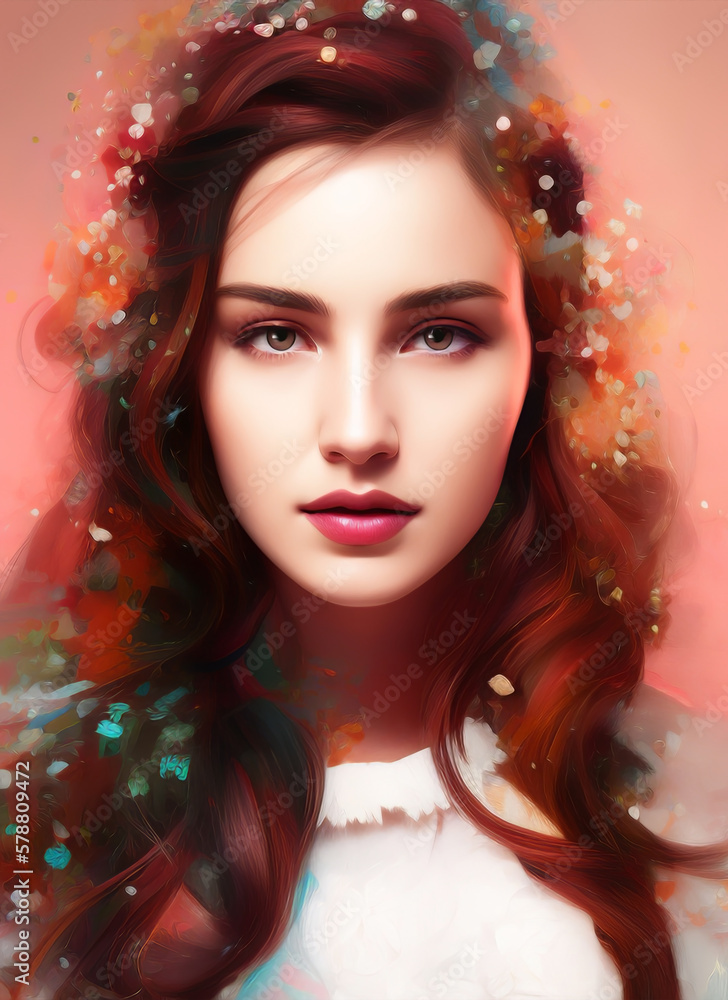 Painting of the face of a beautiful woman, Portrait of a beautiful woman.