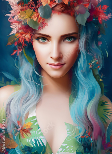 Portrait of a beautiful woman. Illustration of a beautiful girl. Beautiful woman painting. © Eduardo