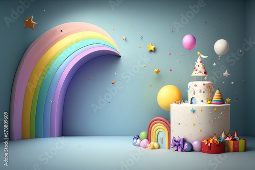 Colorful birthday background with balloons. Generative AI Illustrations