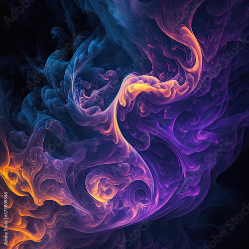 An Abstract Blend of Blue, Orange, and Purple Smokes. Generative AI