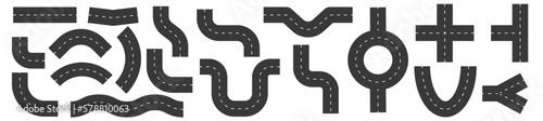 Road Set. Road segments, parts set. Highway elements. Way constructor. Urban crosswalk.