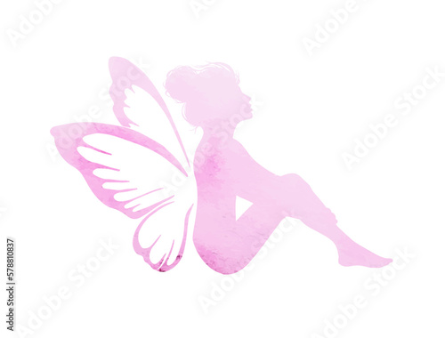 Butterfly fairy pink silhouette. Vector illustration